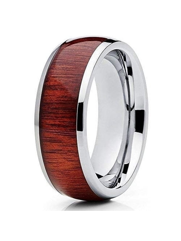 Jewelry Koa Wood Titanium Ring Dome Titanium Band 8mm Titanium Wedding Band Dome Shape (10)