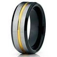 thumbnail image 1 of Silly Kings 8mm Yellow Gold Tungsten Carbide Wedding Band Black Brushed Classic Ring Unisex Comfort Fit, 1 of 3