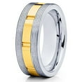 thumbnail image 1 of Silly Kings 8mm Yellow Gold Tungsten Carbide Wedding Band Grooved Ring Comfort Fit Mens, 1 of 3