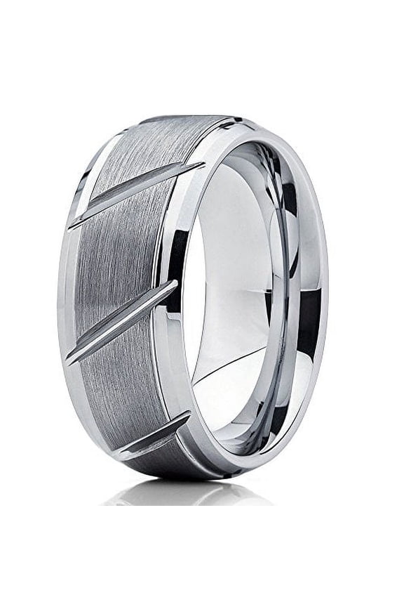 9mm Gray Tungsten Carbide Wedding Band Grooved Ring Tungsten Men & Women Comfort Fit