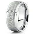 thumbnail image 1 of Silly Kings 9mm Silver Tungsten Carbide Wedding Ring Handmade Celtic Design Band Comfort Fit Mens, 1 of 3