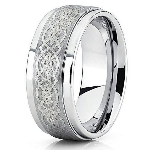 Silly Kings 9mm Silver Tungsten Carbide Wedding Ring Handmade Celtic Design Band Comfort Fit Mens