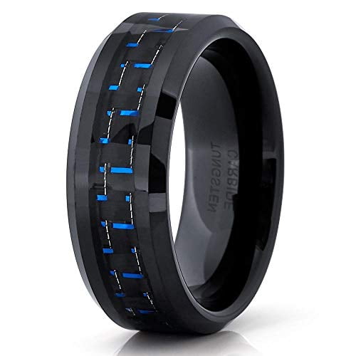 Silly Kings Black Tungsten Ring - Blue Carbon Fiber - Tungsten Wedding Band - 8mm (12)