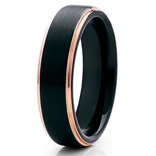 Silly Kings Black Tungsten Wedding Band Rose Gold Tungsten Ring Men & Women 6mm Tungsten Carbide Ring Brush Finish Comfort Fit