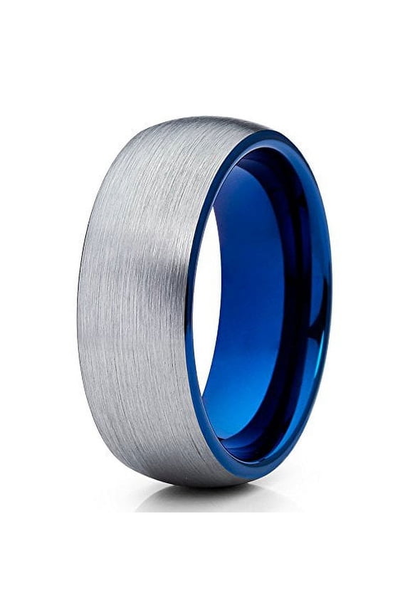 Blue Tungsten Wedding Band 8mm Gray Tungsten Carbide Ring Men & Women Tungsten Wedding Band Comfort Fit Brush