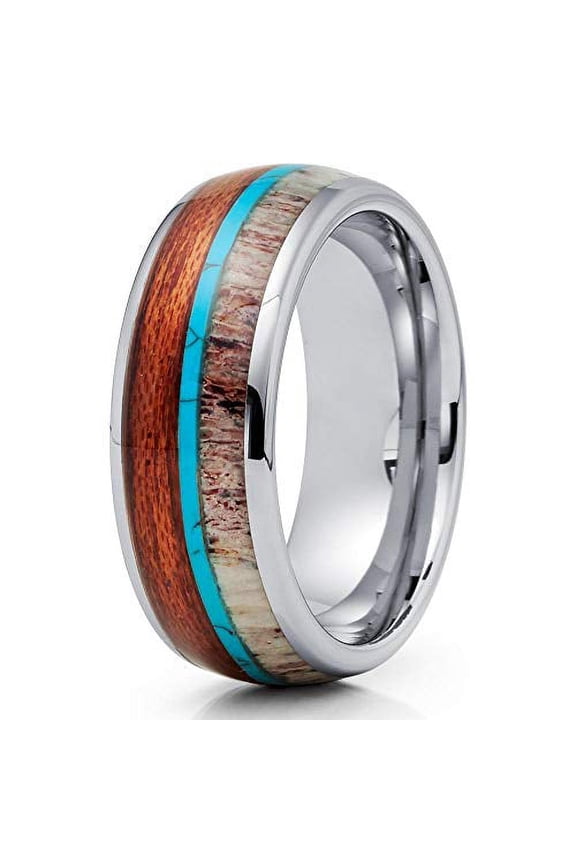 Deer Antler Tungsten Ring - Koa Wood Tungsten Ring - Turquoise Ring (7)