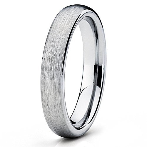 Silly Kings Jewelry 4mm Tungsten Wedding Band Gray Tungsten Ring Brushed Dome Tungsten Band Men and Women Comfort Fit