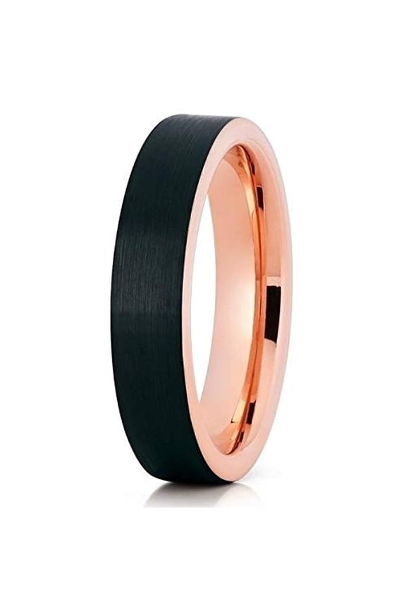 Jewelry 5mm - Rose Gold Tungsten Wedding Band - Black - Brushed - Rose Gold Ring (10)
