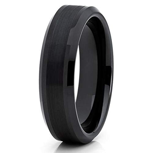 Silly Kings Jewelry 6mm- Black Tungsten Wedding Band - Tungsten Ring - Tungsten Carbide Ring - Brush (10.5)