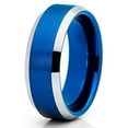 thumbnail image 1 of Silly Kings Jewelry 8mm Blue Brushed Tungsten Carbide Ring High Polished Silver Beveled Edges Wedding Bandding Band (6), 1 of 4
