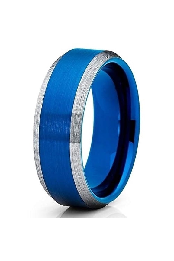 Jewelry 8mm - Blue Tungsten Ring - Blue Wedding Band - Gray Tungsten Ring (11)