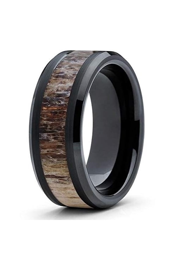 Jewelry 8mm Deer Antler Wedding Band - Black Ring - Turquoise Wedding Ring - Antler Ring (12.5)
