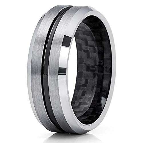 Silly Kings Jewelry 8mm Gray Tungsten Wedding Band - Black Tungsten ...