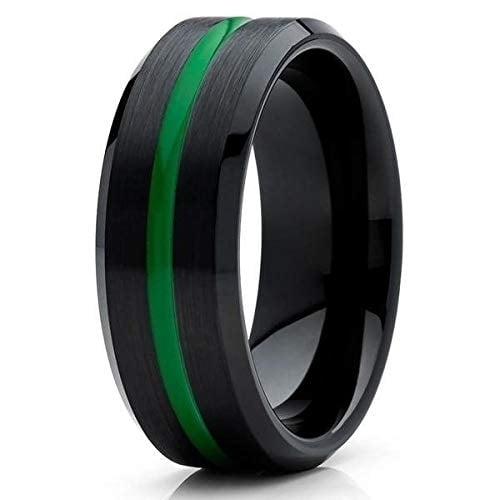 Silly Kings Jewelry 8mm Green Tungsten Wedding Ring - Black Band - Green Tungsten Band (5.5)