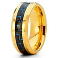thumbnail image 1 of Silly Kings Jewelry 8mm Polished Yellow Gold Tungsten Carbide Wedding Ring Blue Carbon Fiber Center Beveled Edge Band 10, 1 of 6