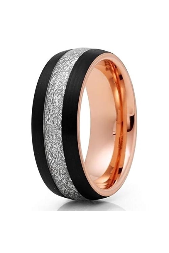 Jewelry 8mm- Rose Gold Tungsten Wedding Band - Meteorite Wedding Band - Black (8.5)