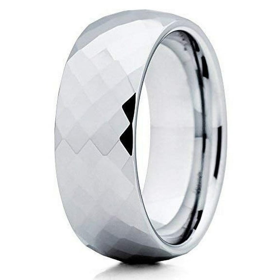 Silly Kings Jewelry 8mm Tungsten Wedding Band Faceted Design Tungsten Ring Tungsten Carbide Band (6)