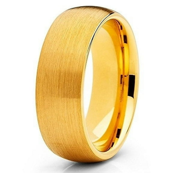Silly Kings Jewelry 8mm,Yellow Gold Tungsten Ring,Tungsten Wedding Band,Tungsten Carbide,Dome Brushed (15) (10)