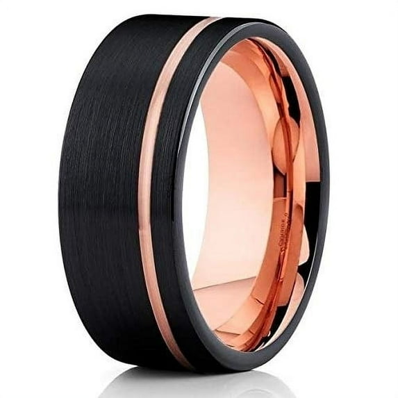 Silly Kings Jewelry Black Tungsten - 8mm - Wedding Band - Rose Gold Tungsten Ring - Brush (11)