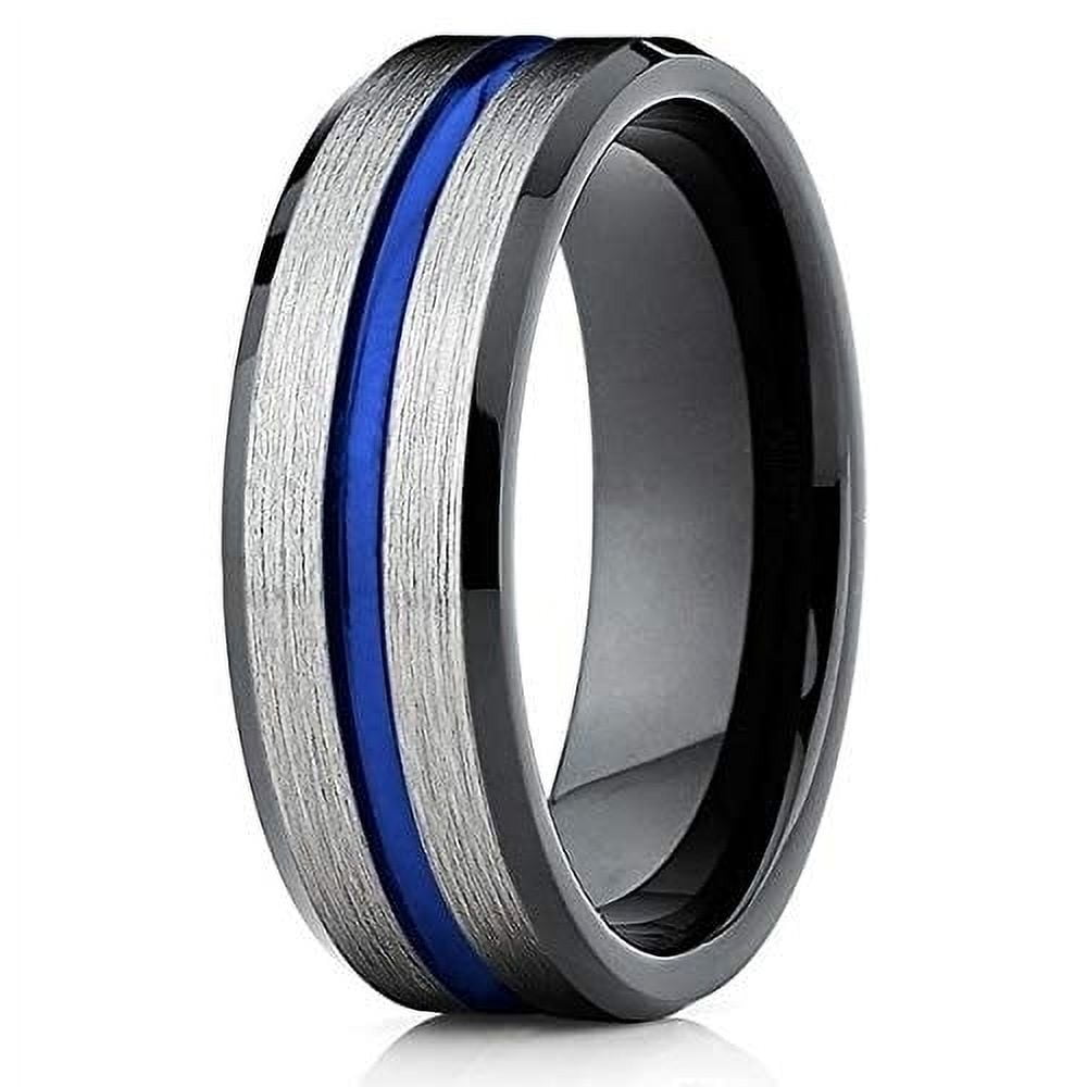 Silly Kings Jewelry Blue Tungsten Ring Tungsten Wedding Band Black