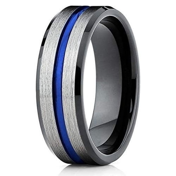 Silly Kings Jewelry Blue Tungsten Ring - Tungsten Wedding Band - Black Tungsten Ring - Brush (7)