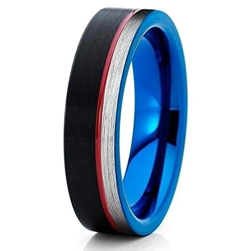 Silly Kings Jewelry Red Tungsten Ring - Black Wedding Band - Tungsten Wedding Band - Blue (7)