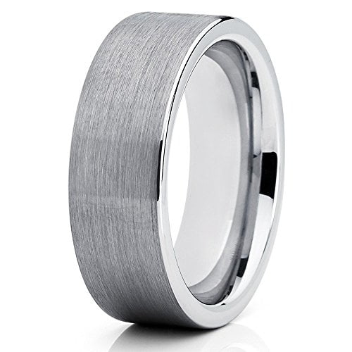 Silly Kings Jewelry Tungsten Wedding Band Gray Tungsten Ring Tungsten Carbide Ring 8mm Brushed Tungsten Band Comfort Fit