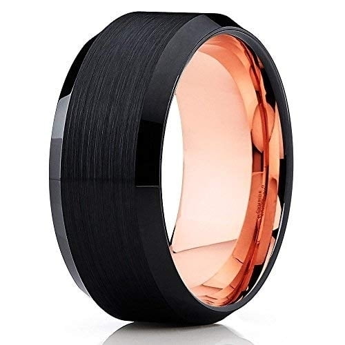 Silly Kings Jewelry Tungsten Wedding Band Rose Gold Tungsten Black Brushed Tungsten Tungsten Carbide 8mm Comfort Fit