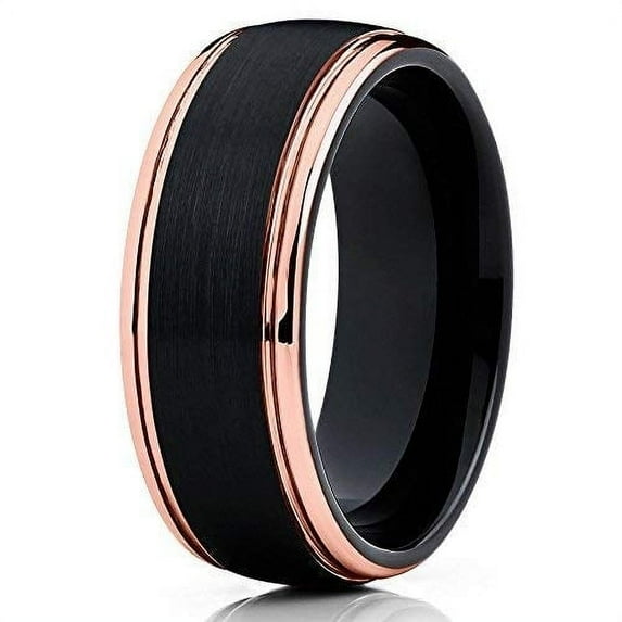 Silly Kings Jewelry Tungsten Wedding Band Rose Gold Tungsten Ring Black Brushed Ring Dome Tungsten 8mm Comfort Fit (10)