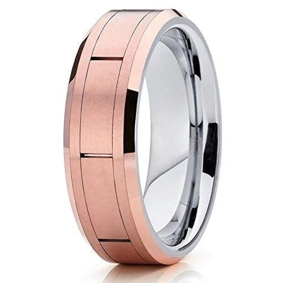 Silly Kings Jewelry Tungsten Wedding Band Rose Gold Tungsten Ring Brushed Finish Grooved Tungsten 8mm Comfort Fit (10)