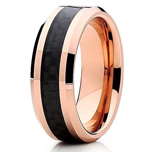 Silly Kings Jewelry Tungsten Wedding Band Rose Gold Tungsten Ring Tungsten Carbide Ring 8mm Carbon Fiber Comfort Fit