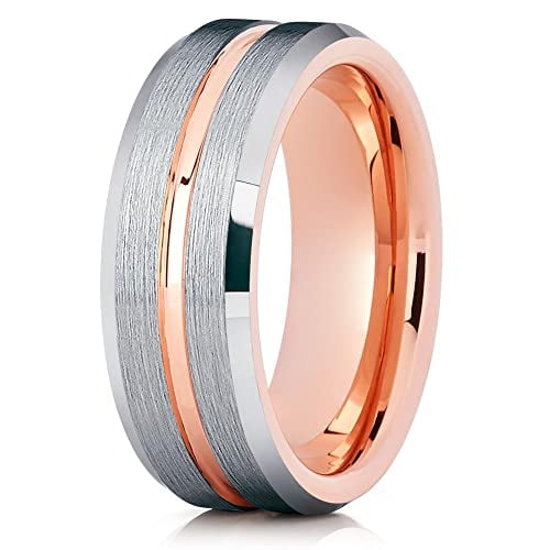 Silly Kings Rose Gold Tungsten Ring,Rose Gold Tungsten Wedding Band,Black Tungsten Ring,Hammered Ring, 8.5