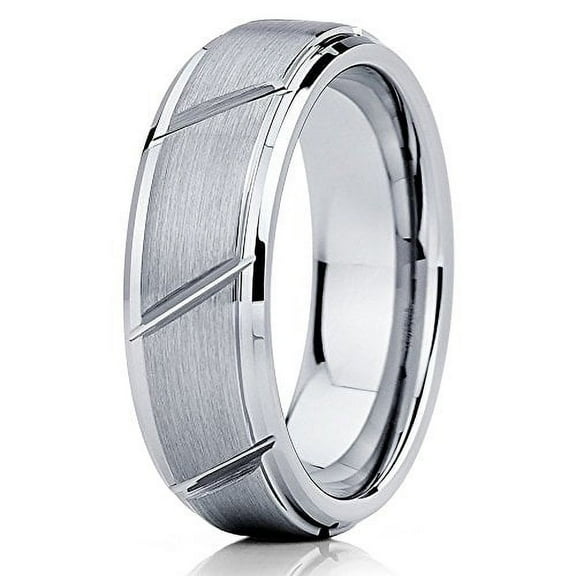 Silly Kings Silver Tungsten Wedding Band Grooved Men and Women Grey Tungsten Wedding Ring Comfort Fit (10)