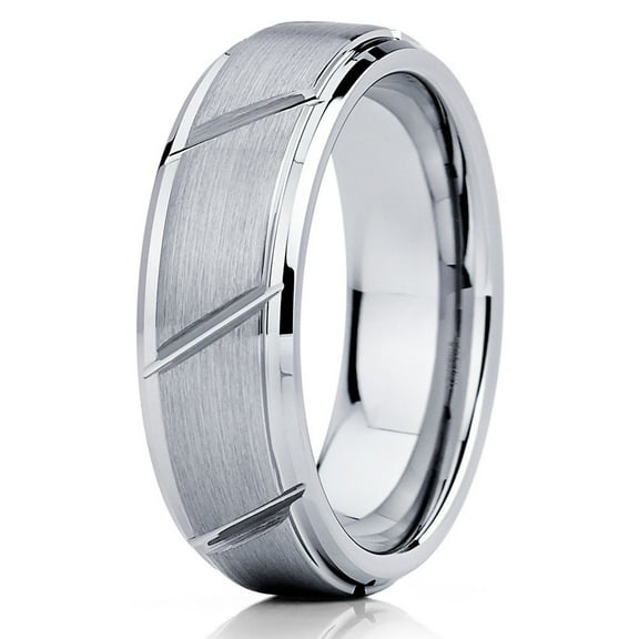 Silly Kings Silver Tungsten Wedding Band Grooved Men and Women Grey Tungsten Wedding Ring Comfort Fit