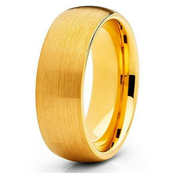 Silly Kings Yellow Gold Tungsten Wedding Band 18k Yellow Gold Tungsten Tungsten Carbide Ring Anniversary Ring Men & Women Dome Tungsten Ring