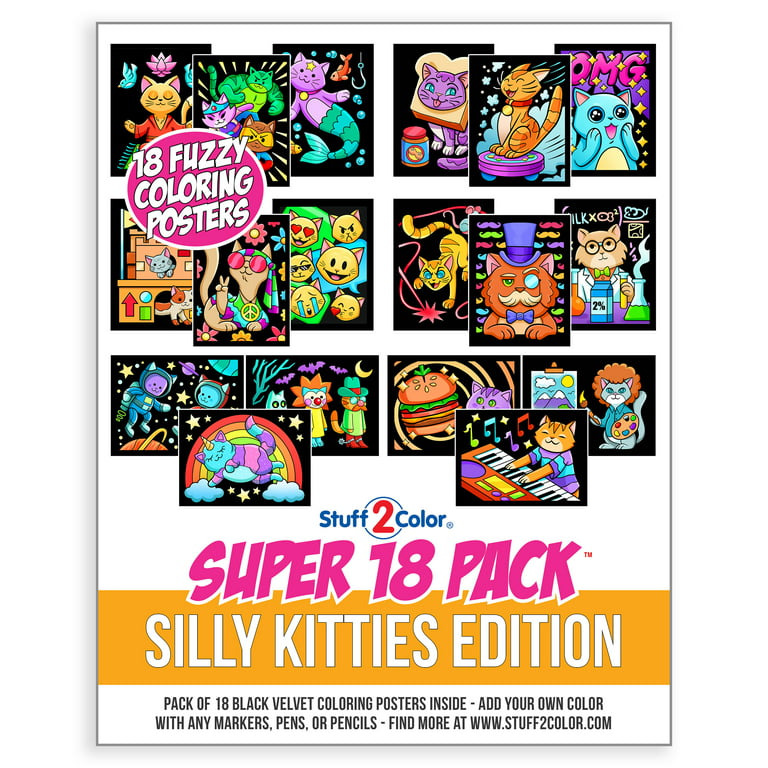 Silly Kitties - Super Pack of 18 Fuzzy Velvet Coloring Posters  (Stuff2Color) 