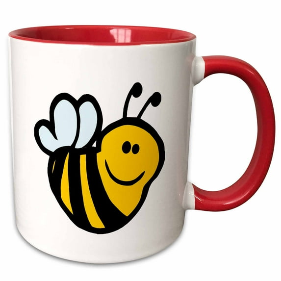 3drose, Silly Little Bumble Bee Smiling Cartoon Character, 11oz Two-tone Red Mug