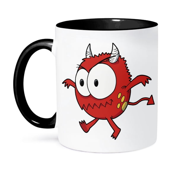 3dRose, Silly LIttle Devil Monster Cartoon Character, 11oz Two-Tone Black Mug