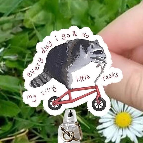 Silly Little Task Raccoon Badge Reel, Funny Meme ID Holder, Retractable Badge Clip, Cute Badge Reel for Nurses, Teachers, Office Accessory