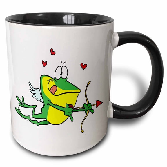 3drose, Silly Love Cupid Valentine Froggy Frog, 11oz Two-tone Black Mug
