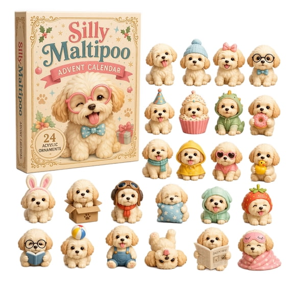 Silly Maltipoo Advent Calendar , 24 Days Christmas Countdown Calendar Blind Box with 24Pcs Acrylic Toys, Sensory Gifts for Dog Lovers, Perfect for Stocking Stuffers