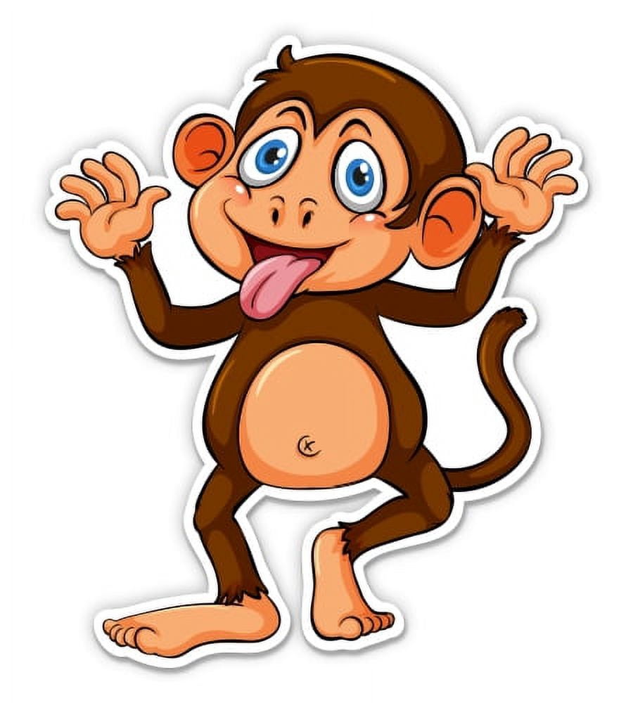 Happy Silly Monkey With Banana Vinyl Decal - 4" Tall Colorful Bumper Sticker For Car, Laptop, Window
