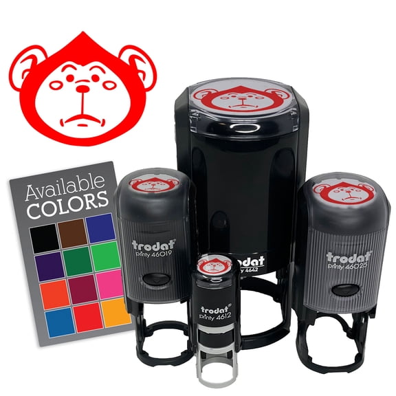 Silly Monkey Round Head Ape Chimpanzee Self-Inking Rubber Stamp for Stamping Ink Stamper Crafting Planners - 1/2 Inch Mini - Pink Ink