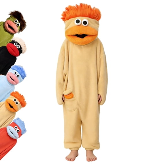 Silly Monster Costume Pajamas (2-Piece Set) - Soft Yellow Plush Big Mouth Onesie with Large Comb Prop for Halloween Party Size: M