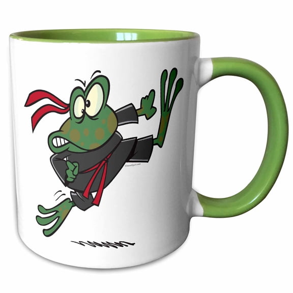 3drose, Silly Ninja Frog Cartoon, 11oz Two-tone Green Mug