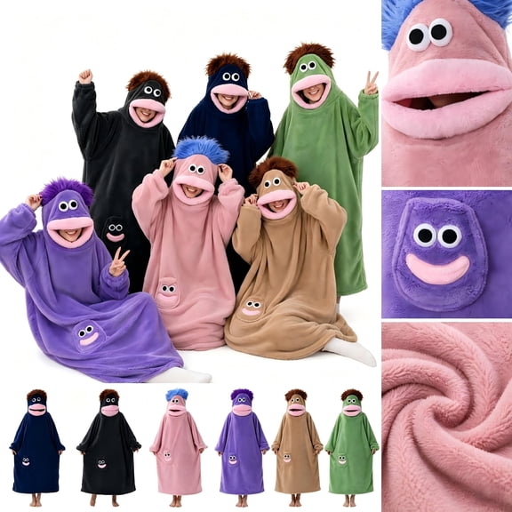 Silly Onesie Adult Pajamas - Funny Big Mouth Monster Plush One Piece Sleepwear, Cozy Oversized Fleece Loungewear for Halloween & Cosplay, Coffee, One Size