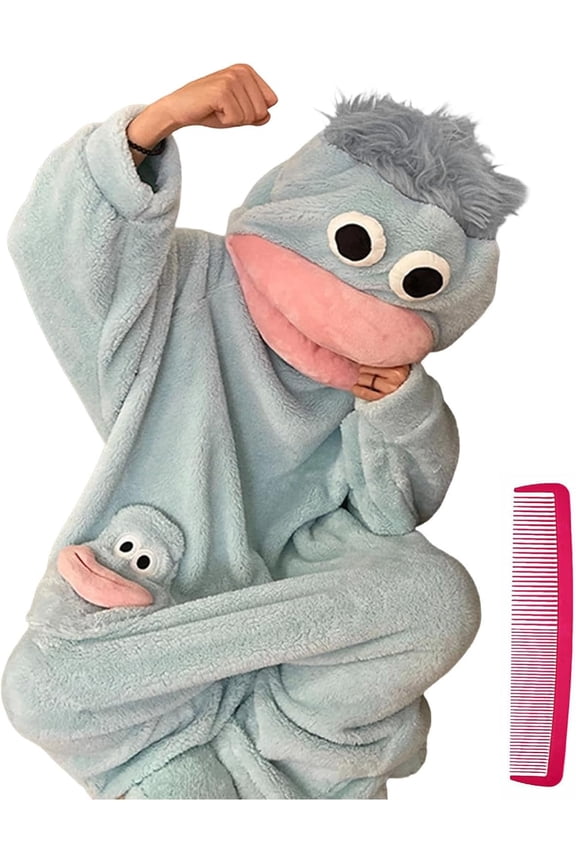 Silly Onesie Adult Pajamas Ultra Soft Plush Hooded Onesie Loungewear Cute Big Mouth Monster Homewear Loose Warm Loungewear Pajamas with Pockets for Movie Nights, Family Fun and Cozy Relaxing