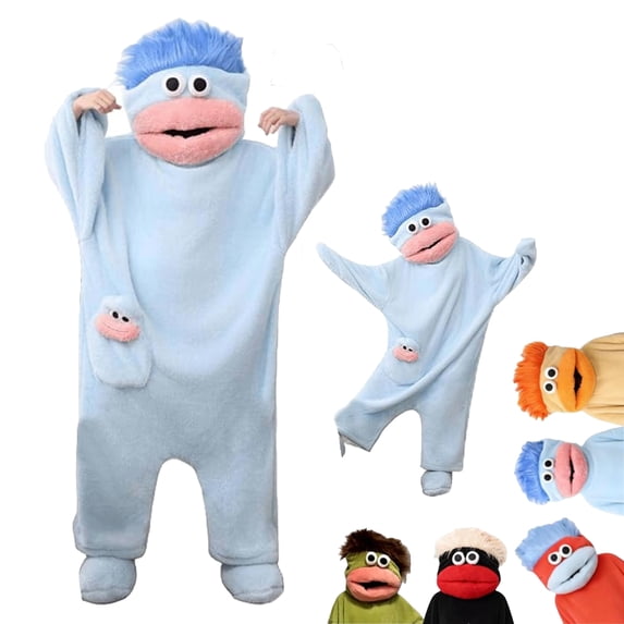 Silly Onesie Funny Big Mouth Monster Onesie Polar Fleece Hooded One Piece Pajamas Soft Plush Loungewear, No Shoes Included