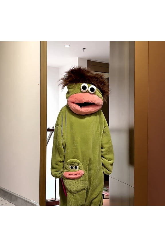 Silly Onesie Funny Frog Adult Men Women Hooded Plush Jumpsuit Full Body Cosplay Playwear Red L