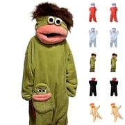 Silly Onesie Funny Frog Onesie Plush Fleece Hooded One Piece Pajamas, Cozy Home Loungewear Blue M